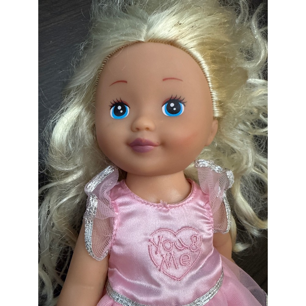 You & Me 12 Inch Blonde Hair Blue Eyes Doll in‎ Pink Heart Dress 07509 002581